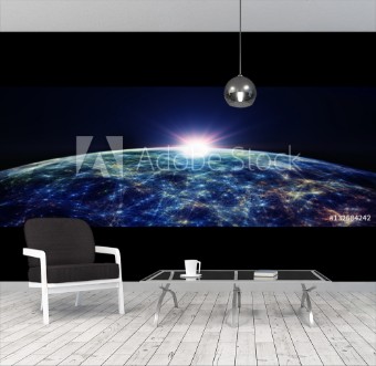 Picture of Global International Connectivity BackgroundConnection lines Around Earth Globe Futuristic Technology Theme Background with Light Effect 3D illustration